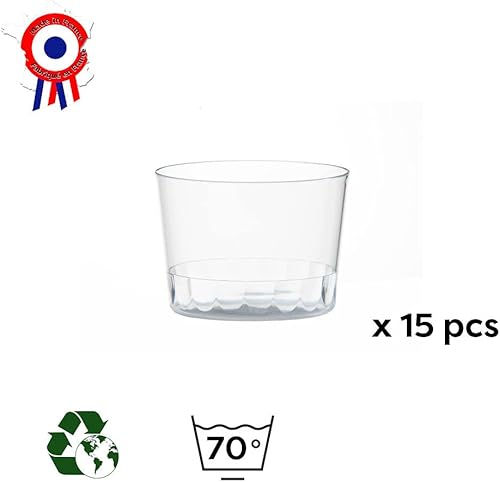 D-Work Verrines Rondes Bodega avec plastique réutilisable - 15 pièces - Dimensions D. 80 x Ht. 58 mm - Épaisseur 0.8 mm - Transparent - Fabrication 100% Française - Nail Gallerys