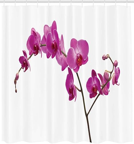 HATEGE Rideau Douche 180x200 Orchidée Violette, 3D Blanc Rideau de Douche Anti Moisissure Rideau Salle de Bain, Imperméable Shower Curtain, avec 12 Crochets DS1966 - Nail Gallerys