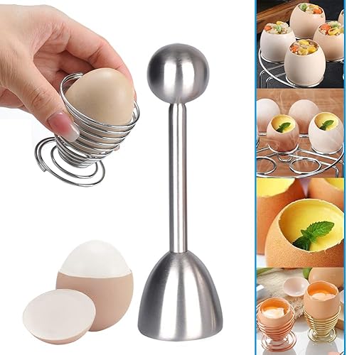 Zasvec Ouvre-Œufs en Acier Inoxydable Lot de 4 Séparateur de Coquille D'oeuf Coupe-œuf Outil D'Oeuf en Acier Inoxydable Coupe-Coquille Coupe-oeuf pour Oeufs Durs et Mous, 13 * 3.7cm, Argent - Nail Gallerys
