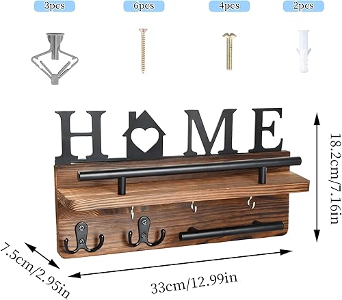 Dokeno Porte-Clés Mural en Bois, Plaque à Clés avec Étagère, Porte Clef Mural avec 5 Crochets, Accroche Clef Décoratif, Rangement Clef Mural, pour Entrée, Couloir, Salon - Nail Gallerys