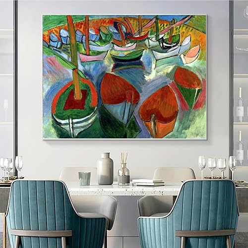 WDHBI HEKA Poster Raoul Dufy célèbre Raoul Dufy Prints « Les bateaux à Martigues » Art mural et peinture sur toile pour la maison ou le bureau 50 x 30 cm x 1 sans cadre - Nail Gallerys