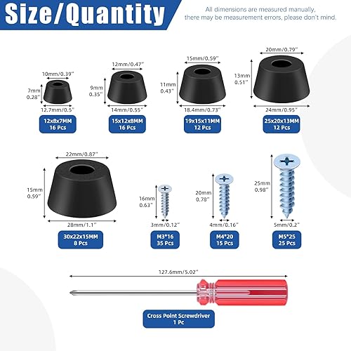 Glarks 50 Ensembles Black Cutting Board Ensemble de Repose - Pieds en Caoutchouc Comprenant 50pcs antidérapants en Caoutchouc et 55pcs vis en Acier Inoxydable - Nail Gallerys