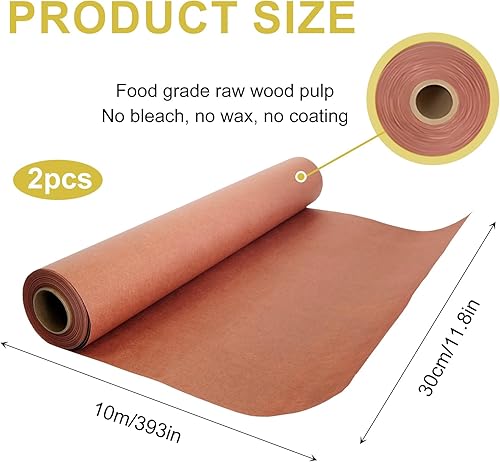 Vueinrg Papier de Boucherie Rose, 2 PCS de Papier Cuisson Rouleau BBQ Papier Kraft de Qualité Alimentaire Papier Kraft pour Grill Viande de Poisson, Cuisson Parfaite de Juteux (30cm x10m) - Nail Gallerys