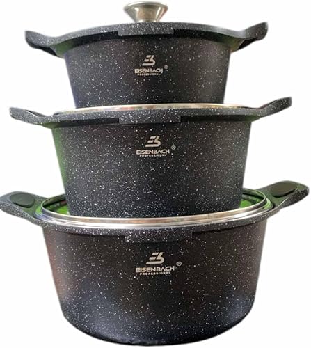 Professional, Set de 3 Marmites en Pierre 20/24/28 cm, Compatible Tous Feux dont Induction, Revêtement Anti-adhésif sans PFOA, Noir - Nail Gallerys
