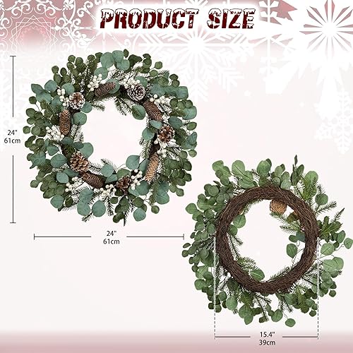 Hollyone 60cm Couronne de Noël Couronne de Porte décoration de Noël, Couronne de Porte d'entrée avec Pommes de pin Baies Blanches, Couronne d'eucalyptus Artificiel Vert pour l'extérieur l'intérieur - Nail Gallerys