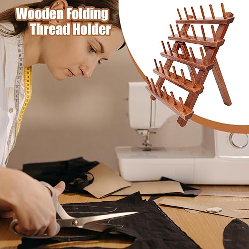Support de bobine de fil – Support de fil à broder en bois pour 30 bobines | Organiseur pliable de grande capacité avec base stable pour les professionnels - Nail Gallerys