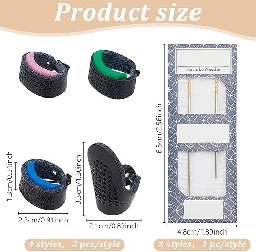 FREEBLOSS Sashiko Kit d'aiguilles et de dés à coudre Sashiko Kit de couture Sashiko Aiguille et Dé à coudre réglable en cuir japonais Kit d'outils 2 aiguilles et 4 paires de dés à coudre - Nail Gallerys