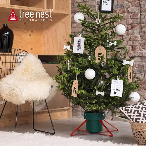 Tree Nest Pied de Sapin de Noël Support Pied de Sapin avec Réserve d'eau - Trendy Christmas Tree Stand pour Sapin jusqu'à 2.5m, Tronc de 4.5 à 14.5 cm Rouge et Vert - Nail Gallerys