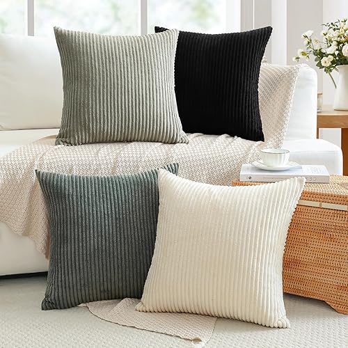 JOTOM Lot de 4 Housse de Coussin en Velours Côtelé Décoratif Canapé Taie d'oreiller Doux Decoration pour Maison Salon Chambre Canapé Décoration 40x40cm (Crème Beige Bourgogne) - Nail Gallerys