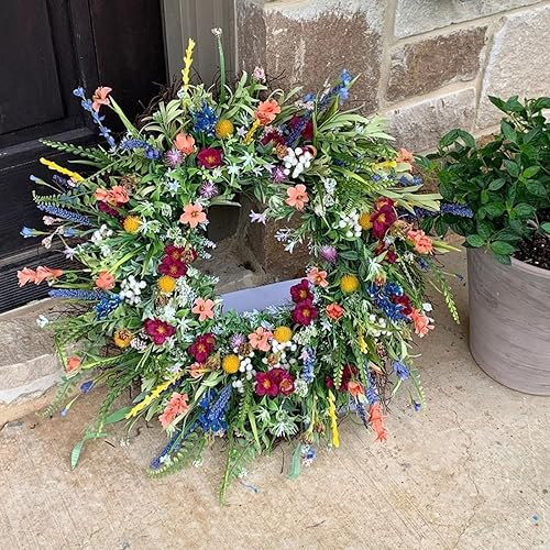 Couronne de fleurs sauvages - Guirlande de printemps - Pour porte d'entrée - Guirlande de fleurs séchées simulées - Couronne de porte - Décoration de la maison pour l'intérieur et l'extérieur - 35 cm - Nail Gallerys