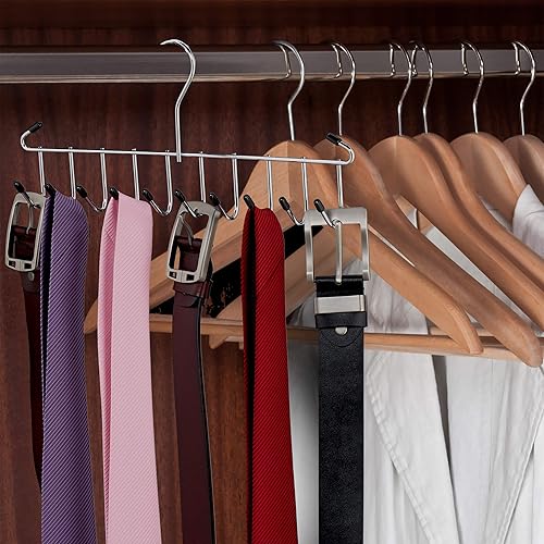Relaxdays Porte-Ceintures Lot de 3 Cintre Cravates,Ceintures, Foulard, métal, Peu encombrant, pour Armoire,12 Crochets, argenté - Nail Gallerys