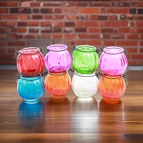 GOLDBEARUK Jeu de 8 lanternes en Verre à Suspendre, photophores en Verre de Couleurs différentes, avec poignées - Nail Gallerys