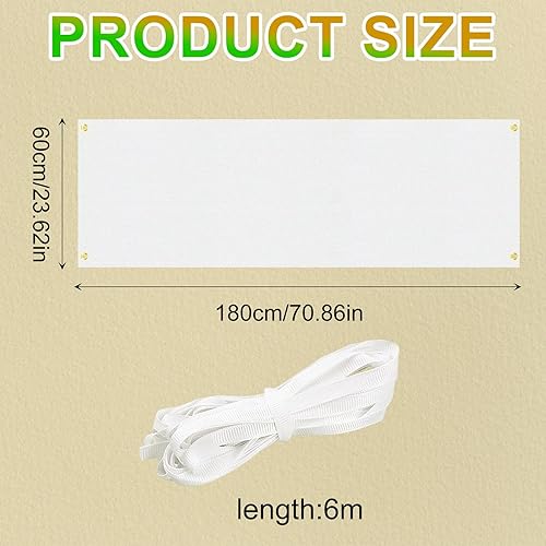 Orssmigs 180x60cm Bannière Vierge à Peindre Polyester Bannières Blanche Bannière en Toile Vierge avec 6m Corde à Suspendre pour DIY, Mur Extérieur Intérieur - Nail Gallerys
