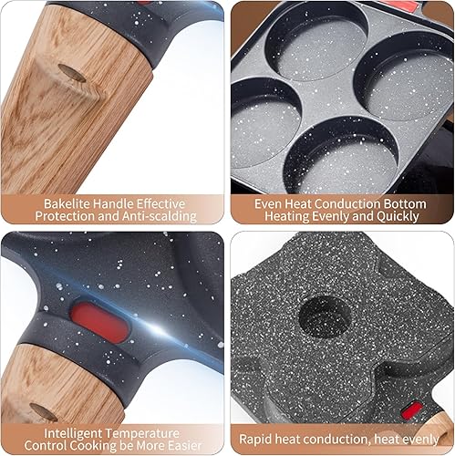 Bocguy Poêle à 4 Emplacements, Poêle à Pancakes avec Couvercle Poêle à Omelette Antiadhésive en Aluminium pour Petit-déjeuner Oeuf Au Plat - Nail Gallerys