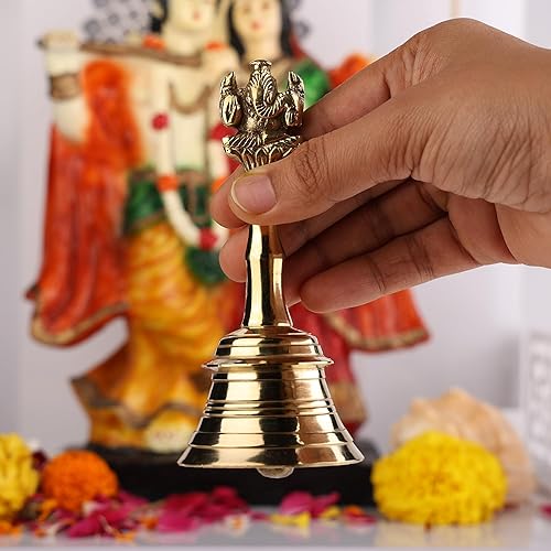 Cloche à main en laiton fait à la main Ganesh Cloche Pooja pour mariage, événements (13 cm) - Nail Gallerys