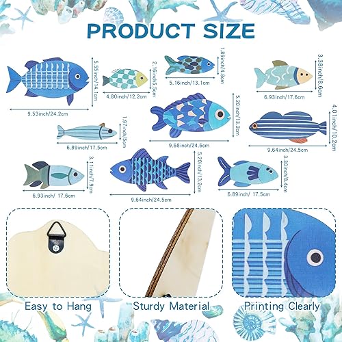 WATUNID Lot de 10 décorations murales en bois de poisson, décoration nautique, océan, décoration à suspendre, décoration côtière, sculpture de poisson bleu, pour lac, maison, salle de bain, chambre à - Nail Gallerys
