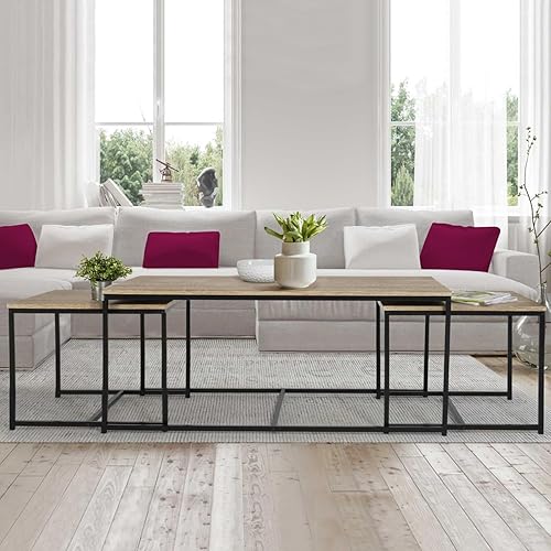 IDMarket - Lot de 3 Tables Basses gigognes Detroit 113 cm Design Industriel - Nail Gallerys