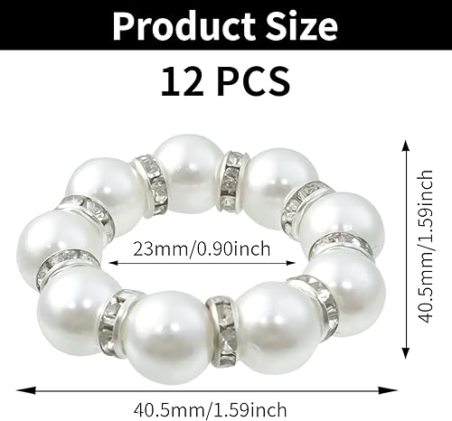 Hevysuo 12 Pièces Anneaux de Serviette en Perles,Rond de Serviette de Table pour Mariage,Fête,Dîner,Anniversaire,Décoration de Table Couleur Argent,1,9 x 0,3 Pouces - Nail Gallerys