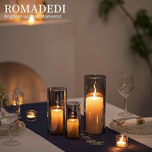 Romadedi Photophore en verre - Cylindre en verre : gris - Bougeoirs pour bougies piliers - Vase flottant en verre - Photophore pour salon, table à manger, décoration de table - Nail Gallerys