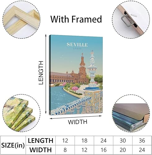 Sevilla Espagne Affiche de voyage vintage peinture affiche moderne cadeau chambre décoration - Nail Gallerys