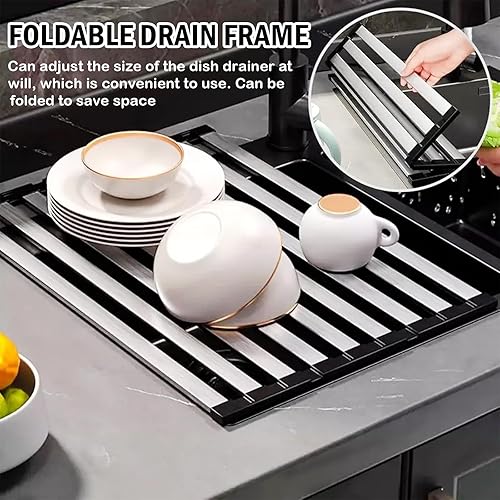 Égouttoir à Vaisselle, égouttoir en Acier Inoxydable pour sécher la Vaisselle au-Dessus de l'évier, égouttoir de Cuisine Pliable, résistant à la Chaleur pour Les Tasses, Les Fruits et Les légumes - Nail Gallerys