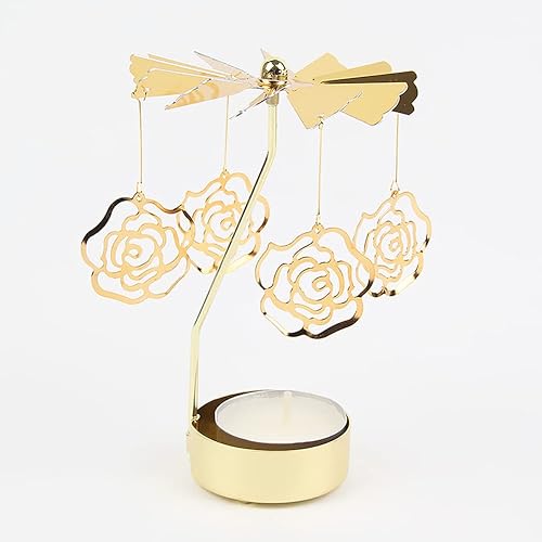 Bougeoirs Chandelier Noel Créatif Modèle de Plume Bougeoir Rotatif, Bougeoir Porte- Bougie Tournante Chandelier Or en Métal, Vintage Bougeoir de Décor Table, Carrousel de Noel pour Maison Mariage Fête - Nail Gallerys