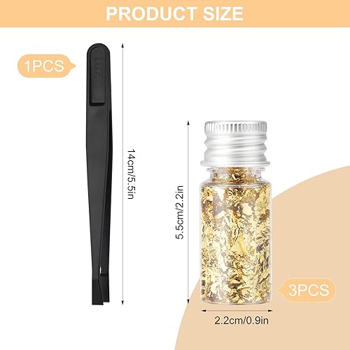 APOMOONS 3 Bouteilles Feuilles d'or avec Pince, Feuille d'or pour Peinture DIY Feuille d Or Deco, Feuille Or pour Peinture, l'art de la Résine, Statue Dorée, Nail Art - Nail Gallerys