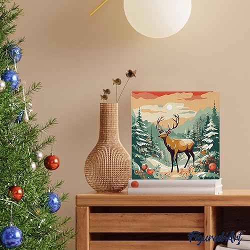 Figured'Art Mini Peinture par Numéro Adulte 20x20cm avec cadre Chouettes Père Noël Lisant - Petit Format Kit de Loisir Créatif DIY Numéro d'Art Complet - Nail Gallerys
