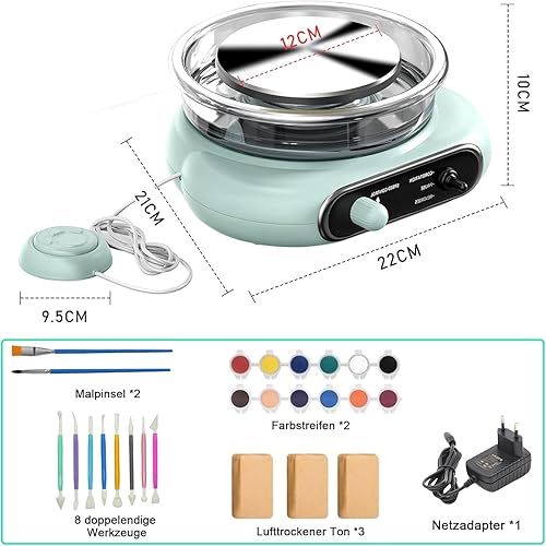 Roue de Poterie Électrique, 200 RPM Mini Tour de Potier avec Machine à Argile à Plateau Tournant de 12 cm avec 8 Outils de Sculpture et Pédale,pour Céramique Bricolage Fabrication - Nail Gallerys