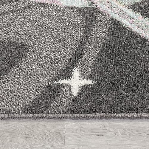 Paco Home Tapis Enfant Tapis Chambre Enfant Fille Garcon Moderne Espace Planète Etoiles Moelleux Anthracite Multicolore, Dimension:133x190 cm - Nail Gallerys