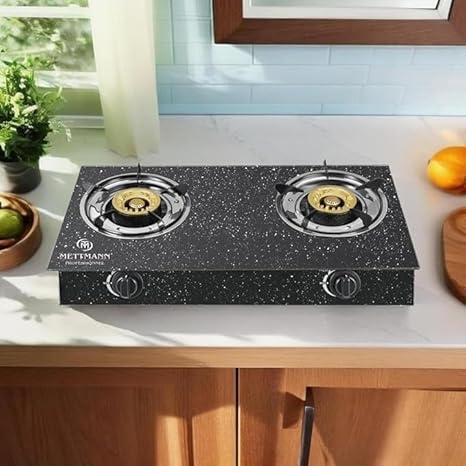 Réchaud Gaz Double 2 Brûleurs 3.2/3.2 kW, Allumage Piézo, Vitroceramique Noir Moucheté Facile à Nettoyer. Portable, Autoportant, Idéal Intérieur, Extérieur, Caravane, Camping. Puissance totale 6.4kW - Nail Gallerys