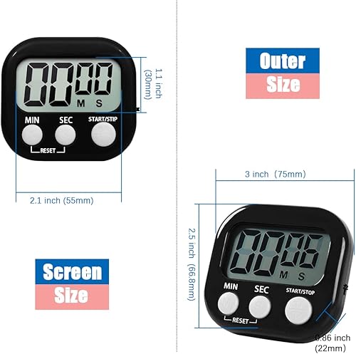 Minuteur de cuisine numérique magnétique avec horloge, minuteur pour pâtisserie, cuisine, étude, entraînement d'entraînement, compte à rebours et compte à rebours (noir et blanc) - Nail Gallerys