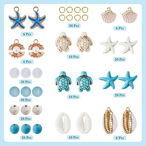 SUNNYCLUE 1 boîte de 224 pièces de Perles D'Été Perles de Tortue de Mer Perles D'Étoile de Mer Breloques en Coquillage Cauri Perles Turquoise Porte Bonheur Perles Sur le Thème de L'Océan Hawaïen Perle - Nail Gallerys