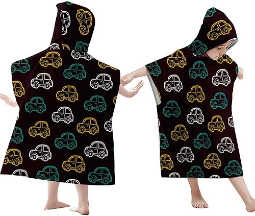 DOTBUY-SHOP Poncho de Bain Enfant Serviette de Plage à Capuche Garçons Dessin Animé Voiture imprimé Serviette de Bain Microfibre Doux Chaud Natation Peignoir Cape de Bain - Nail Gallerys