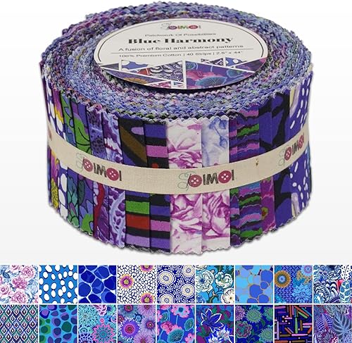 Soimoi Jelly Roll Bandes de tissu pour matelassage,tissu prédécoupé pour bricolage, lot de 40 bandes assorties, rouleau de gelée pour scrapbooking, tissu de matelassage pour la couture-Harmonie bleue - Nail Gallerys