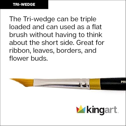 KINGART Premium Original Gold 9900-12 Miracle Wedge TRI Brosse Series Artist Brush Poils synthétiques Taklon Doré Manche Court pour Peinture Acrylique, Aquarelle, Huile et Gouache Taille 12 - Nail Gallerys