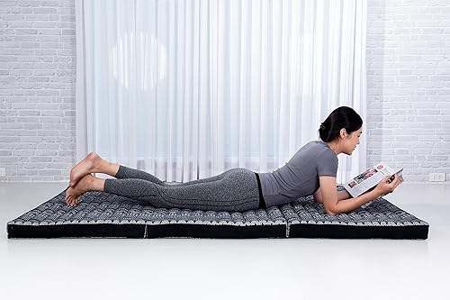 LEEWADEE Matelas de Massage Taille XL - Matelas thaï en kapok Fait à la Main, lit Pliable thaï rembourré en kapok Naturel, 200 x 100 cm, Noir - Nail Gallerys
