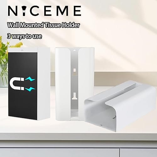 NICEME Boîte à Mouchoirs, Porte Mouchoirs Magnétique, Boite Mouchoirs Murale, Aucun Perçage Requis, Convient pour la maison, la cuisine, le réfrigérateur et la machine à laver, 24 x 13 x 8.5 cm, Blanc - Nail Gallerys