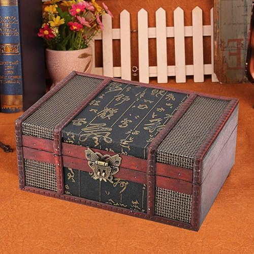 Wakects Boîte de Rangement en Bois Vintage Petite Taille Organisateur de Bijoux Livre boîte de Rangement rétro boîte à Bijoux en Bois décorative Vintage Coffre au trésor(Style Chinois avec Serrure) - Nail Gallerys