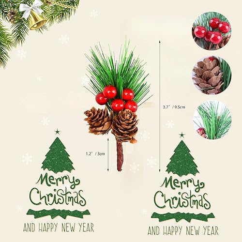 Ayuanb 20 Pcs Pics De Pin Artificiel, Noël Petites Branches de Sapin Artificielles, Branches de pin Artificielles de Noël avec Baies Rouges et Pommes de pin Naturelles, pour Guirlande de Noël - Nail Gallerys