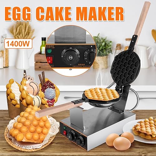 Gaufrier à Bulles, Machine à gâteau aux œufs électrique 1400 W avec température réglable de 50 à 250 °C, gaufrier Commercial Rotatif à 180 ° pour Restaurant, Magasin de Desserts Single - Nail Gallerys