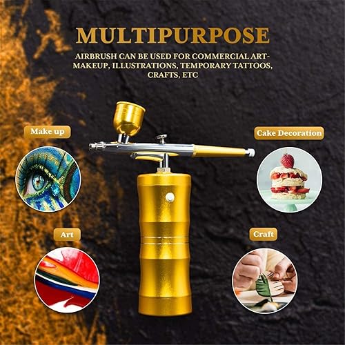 Joyeee aerographe, portatif rechargeable Haute précision Double Action compresseur réglable pour modélisme, gâteau, créations Artisanales, Tatouage, Maquillage, Peinture et manucure, orangé - Nail Gallerys