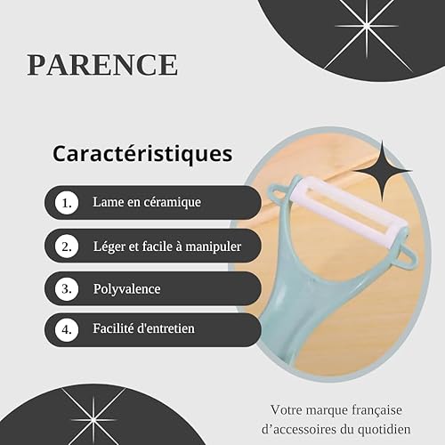 PARENCE.- Éplucheur de Fruits et Légumes avec Lame en Céramique – Haute Précision et Durabilité - Économe Polyvalent - Nail Gallerys