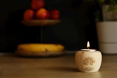 Dekobox Photophore Mia en bois de pin avec motif arbre de vie au laser, H 7 x D 7 cm - Nail Gallerys