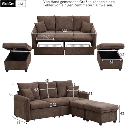 Zubaliya Canapé d'angle Convertible,canapé Convertible 3 Places,canapé 3 Places Multifonctionnel rembourré en Forme de U,avec tiroirs + Tabouret avec Compartiment de Rangement,revêtement en Chenille - Nail Gallerys