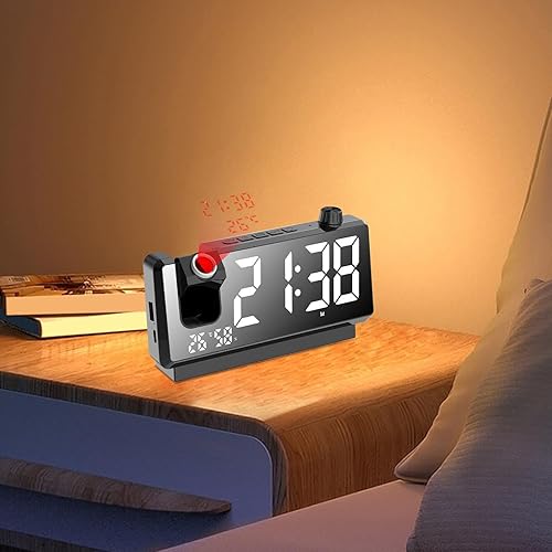 Yonuaret Réveil À Projection Plafond Heure, Horloge Numérique Reveil Projecteur Plafond LED Reveil Projecteur 180°,Double Alarme, Snooze, Charge USB pour La Maison, Le Bureau - Nail Gallerys