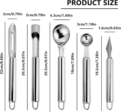 YIHAOH 5 Pieces Multifunctional Enleve Trognon Pomme, Stainless Steel Cuillère Parisienne, Cuillère à Boule de Melon pour Découper Une Large Gamme de Fruits et Légumes, Yaourt Glacé, Salades - Nail Gallerys