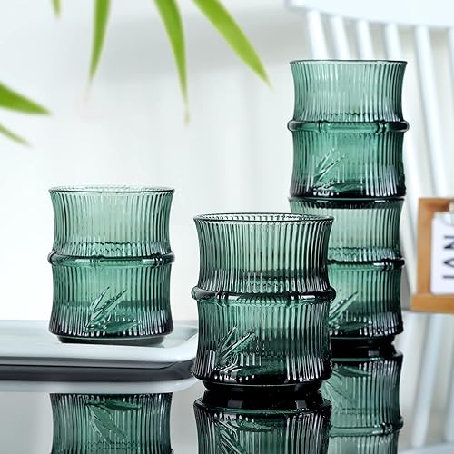 Joeyan 260ml Verre à Eau en Forme du bambou -Lot de 4 Vert Verre à Eau Empilable - Ensemble de Tasses en Verre für Maison, Fête, Restaurant - Nail Gallerys