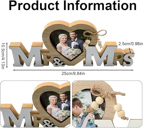 DULSPUE Mr & Mrs Décorations de Mariage avec Cœur Cadre Photo, Décorations de Table Mariage Vintage, Cadeaux de Jeunes Mariés, décoration de Table créative décoration de la Maison - Nail Gallerys