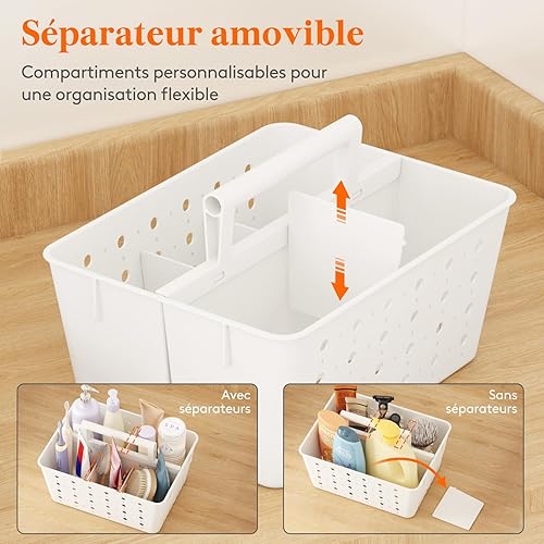 Lifewit Panier Douche Plastique, Rangement Salle de Bain, Panier Rangement avec Poignée, Bathroom Organizer pour Range Shampoing, Après-shampoing, Gel Douche, Brosse à Dents, Dentifrice, Blanc - Nail Gallerys